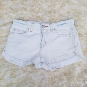 White Cutoff Shorts Free People Size 26 Distressed Bleached Cotton Denim FP